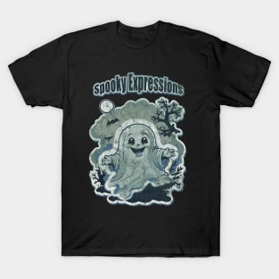 Sweet Ghost in Spooky Expressions, Halloween Scary, dark atmosphere, Halloween vibes T-Shirt